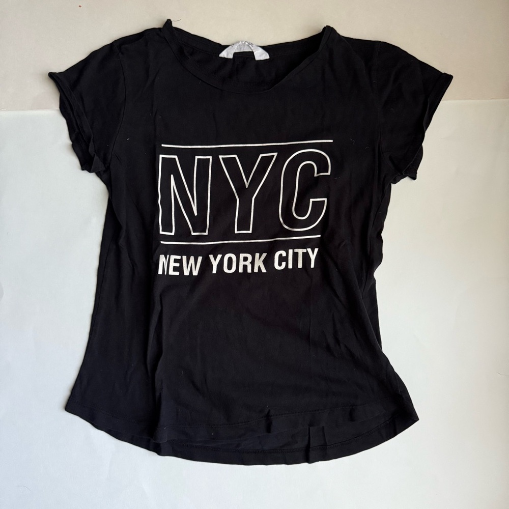 🍭 H&M Girls Black New York City Short Sleeve T-Shirt - Size 10-12Y (Used)